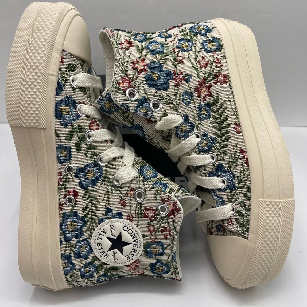 Converse WMNS Floral High-Top CTAS LIFT HI EGRET/NATURAL IVORY Platform Sneakers
